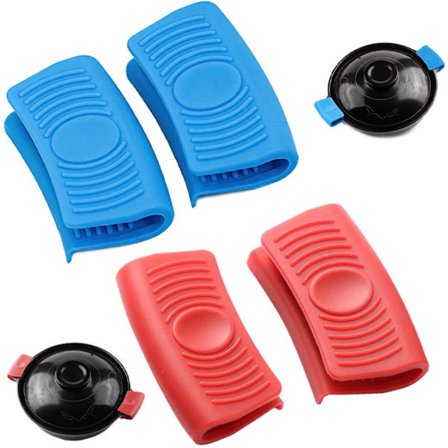 4x Grydehåndtagsbeskytter - Rød og Blå 8x4,5x2cm - Silikone Grydehåndtag - Grydelap - Madlavning & Bagning - Varmebestandig - Skridsikker - Til 