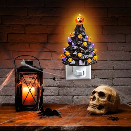 LED Keramiska Träd Ornament - Stor, Medium & Liten Svart för Halloween och Jul