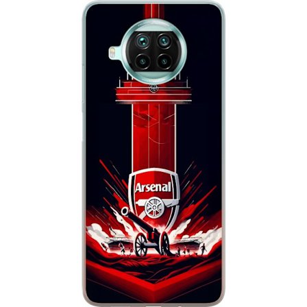 Yhteensopiva Puhelinkuori Xiaomi Mi 10T Lite 5G Arsenal-embleemi, jossa tykki ja stadionmotiivi voimakkaassa punaisessa ja valkoisessa urheilusuunnitt