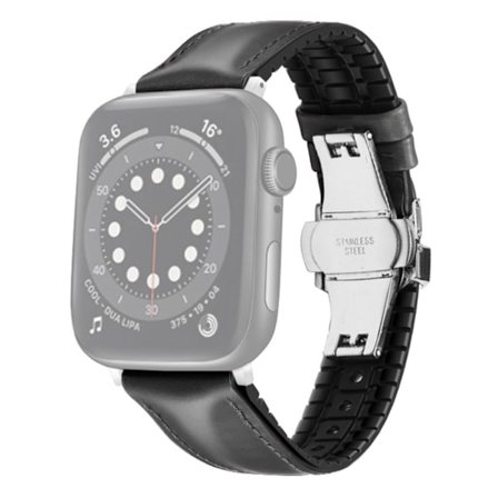 Apple Watch Series 6 / 5 44mm komfortabel læder rem - sort / sølv