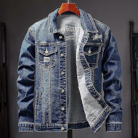 Herre Denim Jakke Klassisk Western Stil Casual Slim Fit Flåede Jeans Frakke Kompatibel med Herre Oversized Jeans Jakker