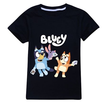 Ny Bluey T-shirt för barn, skollov, pojkar, flickor, sommar, strand, t-shirt, toppar, svart, svart