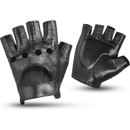 Kørehandsker uden fingre Motorcykelkørehandsker Lammeskindslæder til mænd, Sort, Stor
