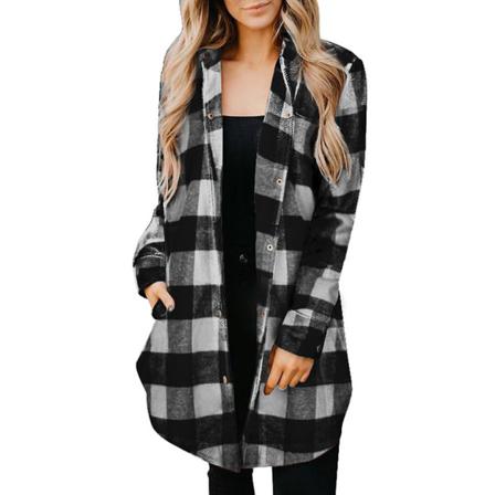 Dam Långärmad Casual Longline Coat Oversized Höstpläd C