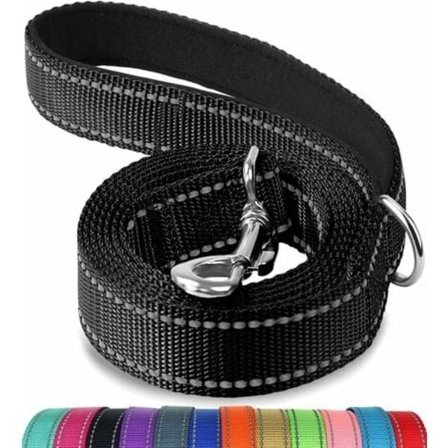 {PL}TS-Koppel Kaksipuolinen Heijastin, Vahva Koiran Talutushihna Pehmustetulla Kahvalla, 180 x 2,5 cm, Musta