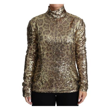 Dolce & Gabbana Leopard Fit Turtleneck Sequin Sweater Brun, Dame