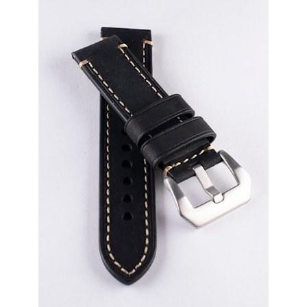 Svart kraftigt klockarmband av läder med sömmar