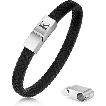 Lær armbånd for menn julegaver - Premium lær | Justerbar magnetisk spenne | Meningsfullt initial armbånd for menn,K