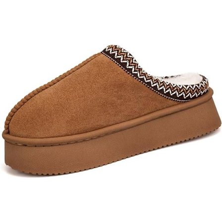 ING Naisten muhkeat platform-tossut, mukavat, luistamaton pohja, lämmin ja pehmeä vuori, sopivat sisä- ja ulkokäyttöön, nilkkurimalli, Khaki (koot 35-