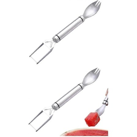 Vannmelonkutter, 2-i-1 Melon Kuttergaffel, Vannmelonkutter Fruktkutter, Laget av Rustfritt Stål med Dobbelt Hode