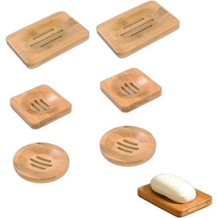 Sett med 6 bambus såpeskåler, håndlaget tresåpeboks, naturlig bambus såpeboks, egnet for bad, såpeoppbevaringsplass (brun)