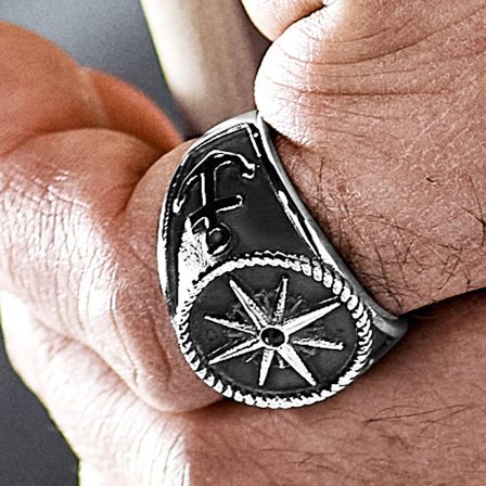 Aras | Pečatný prsteň na malíček z nehrdzavejúcej ocele s námornou tematikou pre mužov - Pečatné prstene