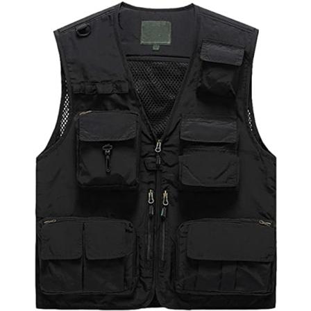 Herr Casual Utomhus Safari Fiske Reisefoto Vest Jakke Multi Lommer (Svart) zdq