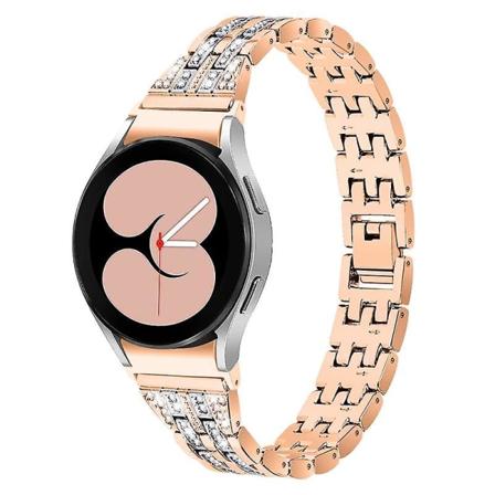 Metall 5 Pärlor 2 Rader Rhinestone Rem för Samsung Galaxy Watch4 Active 40mm/44mm /Classic 42mm/46mm Rose Gold White Rhinestone