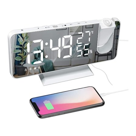 Radio med takprojeksjon LED USB-klokke med temperatur og tid