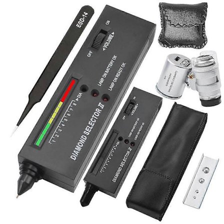 Diamant Tester Pen, Professionel Diamantdetektor med 60X Mini LED Forstørrelsesglas, Diamant Test Pen til Begyndere og Eksperter