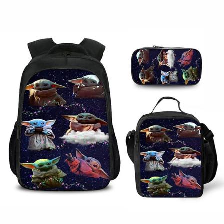 3 stk/sett Malorian Skoleveske Anime Baby Yoda Ryggsekk Nylon med Blyantveske Lunsjveske