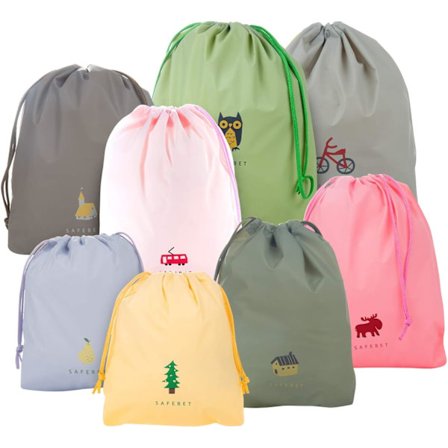 Bagasjeorganisatorer, (fargerike) 4 forskjellige størrelser 8 PCS vanntette snorposer, skitten pose, snorpose, skobag