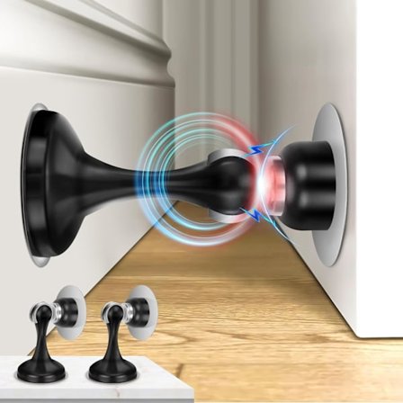 Magnetiske dørstoppere 2-pakning, dørstoppere i rustfritt stål for vegg- og gulvmontering, dørholder holder døren åpen, ingen dr