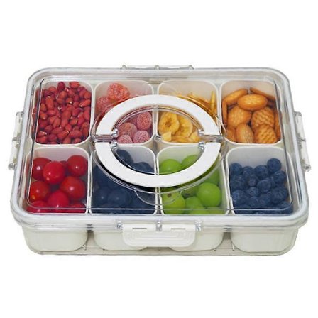 Snackboksbeholder Opdelt snackserveringsbakke med låg og håndtag