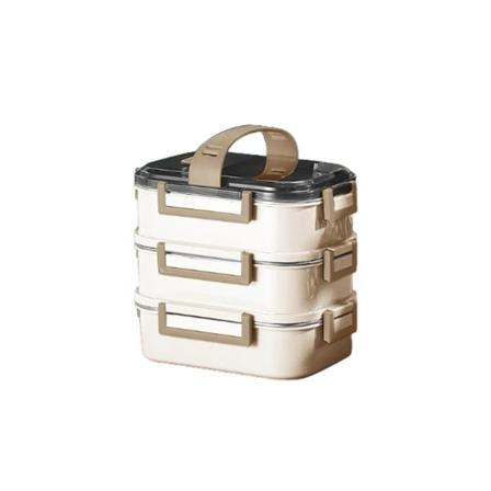Voksen Lunsjboks, Rustfritt Stål Isolerte Rom Lunsj Snackboks, 3-Lag Isolerte Bento Matbeholder, Stable Lunsjboks med Håndtak