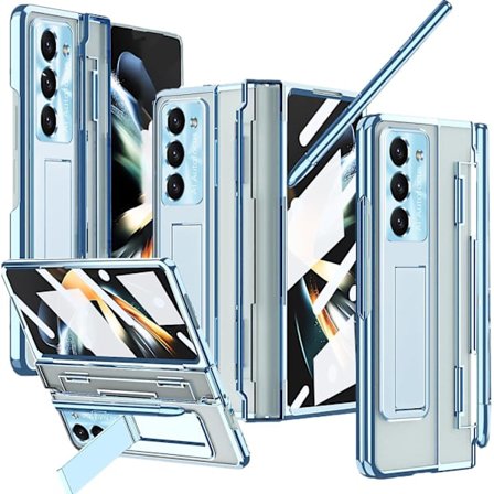 Til Samsung Galaxy Z Fold 6 Klar Case med S Pen Holder & Flad Hængselbeskytter & Støttefod, Slank PC All-Inclusive Stødsikker Case