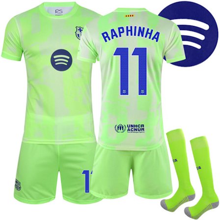 2425 Barcelona 2:a Bortalag New Grön RAPHINHA Fotbollströja med Strumpor