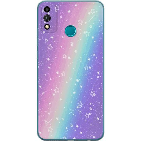Kompatibelt Mobildeksel til Honor 9X Lite Rainbow-farget pastellbakgrunn med hvite stjerner og gnistrende prikker i myk overgang