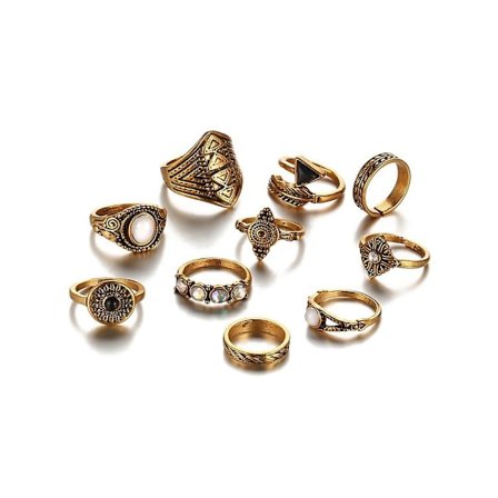 10 st/set Boho Kvinnor Retro Sol Fjäder Pil Carved Knuckle Midi Stacking Ringar