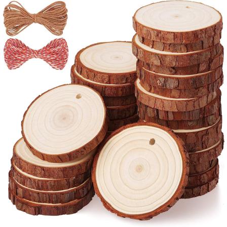 30 stk trestokk med hull Naturtreplater Egnet for juletredekorasjon, bryllupsplassmarkør, trepyrografi - diameter 7 cm - 8 cm