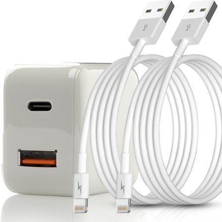 Snabb väggladdare 20W – USB-C PD & USB-A med 2x USB-A till Lightning-kablar (1m)