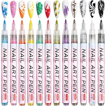 12 farger 3D Nail Art Graffiti Penn, Neglelakkpenn med fine tupper, DIY Manikyr Dekorering Dotting Penn for skjønnhet og ornament