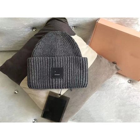 AC Smiley Uldhue Kompatibel med Par - Firkantet Rullet, Højkvalitets Vinterhue Mørkegrå