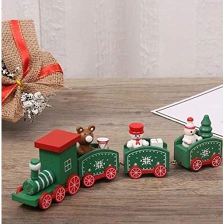 1 stk Træ Mini Tog Dekorationssæt til Julefest, Snemand Ornament Gave Hjem Dekoration (grøn) green