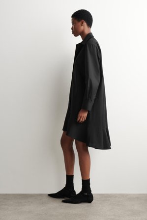 COS Women's Vestido Camisero De Algodón Con Volante in Negro