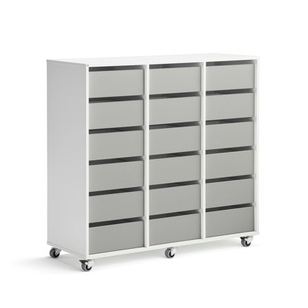 Schüleraufbewahrung CASPER, 18 Schubladen, weiß, grau