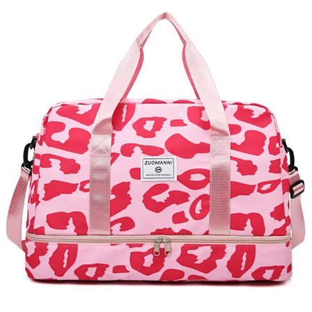 Ny rummelig og slidstærk damerejsetaske kabinetaske med dyremønstret nylon stor kapacitet sportsgymnastiktaske weekendtaske overnatningstaske Pink