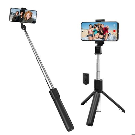 Selfietikku - LINQ - Musta - Laajennettava jalusta - Bluetooth-kaukosäädin - 360° kierto