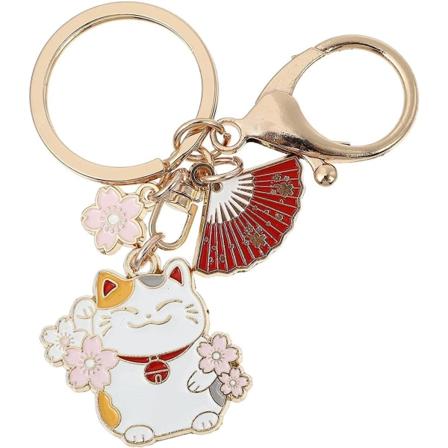 Nøkkelring Maneki Neko Lykkekatt Japansk Nøkkelring for Bil Veske Ryggsekk Håndveske Bursdagsgaver --- Kattemønster