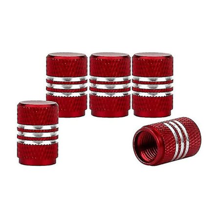 5 stk Sølv Bil Deksel Deksel Rundt Hjul Aluminium Dekk Ventilhetter Rød