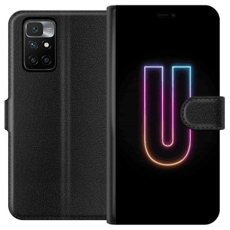 Kompatibel Tegnebogsetui til Xiaomi Xiaomi Redmi 10 Minimalistisk neonbogstav U i farverig lyseffekt mod sort baggrund