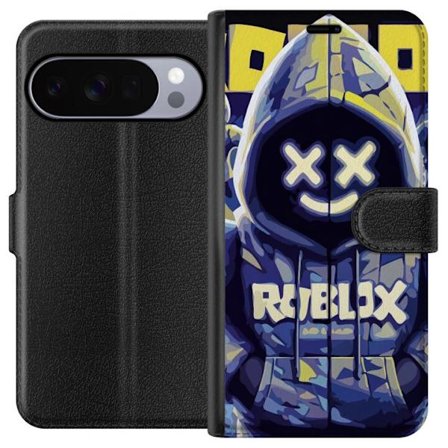 Kompatibelt Lommeboketui til Google Google Pixel 10 Pro Blågul Roblox hettegenserfigur med minimalistisk neonstil og masket ansikt, moderne spillillu