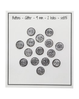 Knöpfe Glitter 9 mm 15-er Pack Schwarz Schwarz