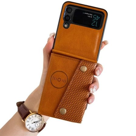 TG Samsung Galaxy Z Flip 3 - Käytännöllinen ja tyylikäs kuori korttitaskulla, vaaleanruskea