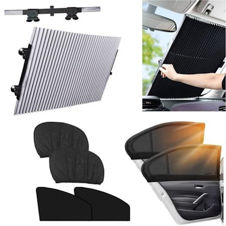 5-delt solskjerming og myggnett for bil – inkl. frontruteskjerm og myggnett for for- og bakdører, universell passform_OF