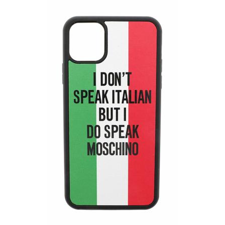 Moschino, Italia Cover i Phone 11 Pro Zwart, unisex, Maat:ONE Size,Polyurethaan