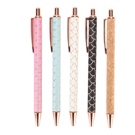5 st Retractable Pennor Svart Refill Fiskfjäll Stil Fickklämma Metall Smoothing Skrivpennor för Skola Kontor Företag