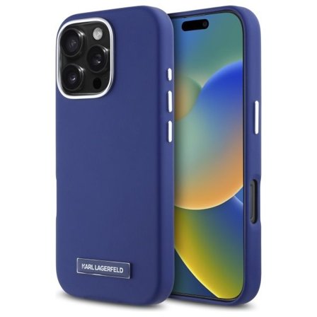 Karl Lagerfeld FW Metallplatta MagSafe iPhone 16 Pro Max Fodral - Blå