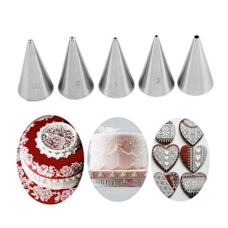 5-delt sæt med runde tyller i rustfrit stål (Størrelser: 00, 0, 1, 2, 3) – Præcisionstips til indviklet kage- og småkagedekoration