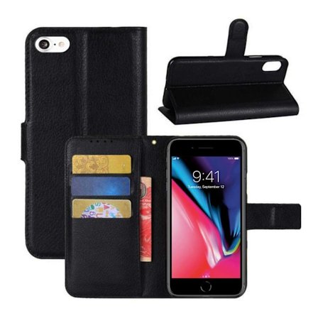 iPhone SE Wallet Case Læder Etui Sort sort{hh}